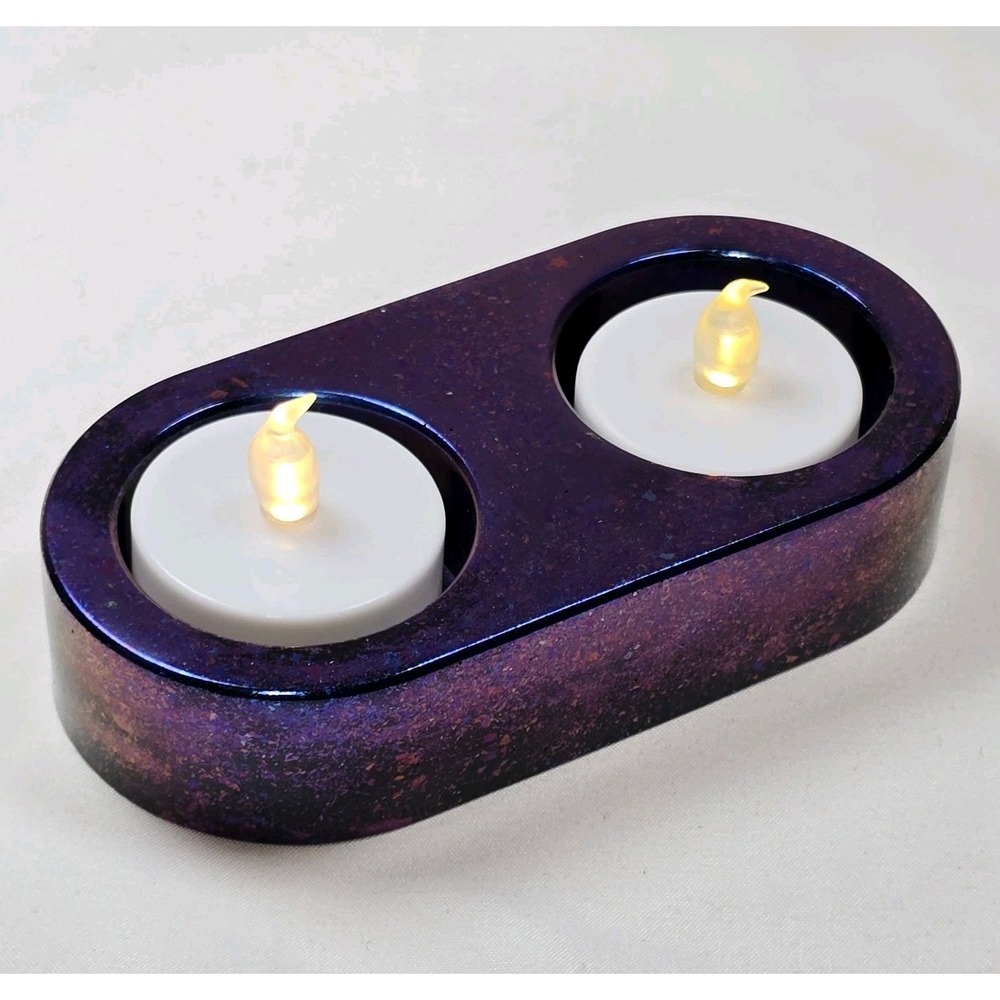 Handmade Resin Tealight Candle Holder Purple Colorshifting Sparkle Shimmer Decor